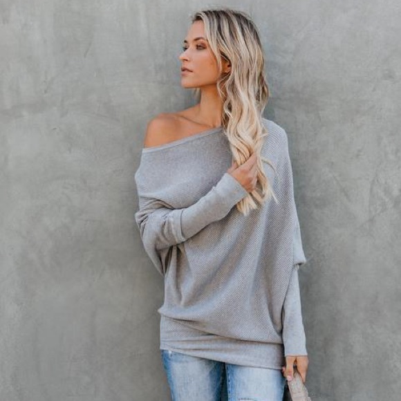 Heathered Grey On or Off the Shoulder Knit Top - Picture 7 of 8